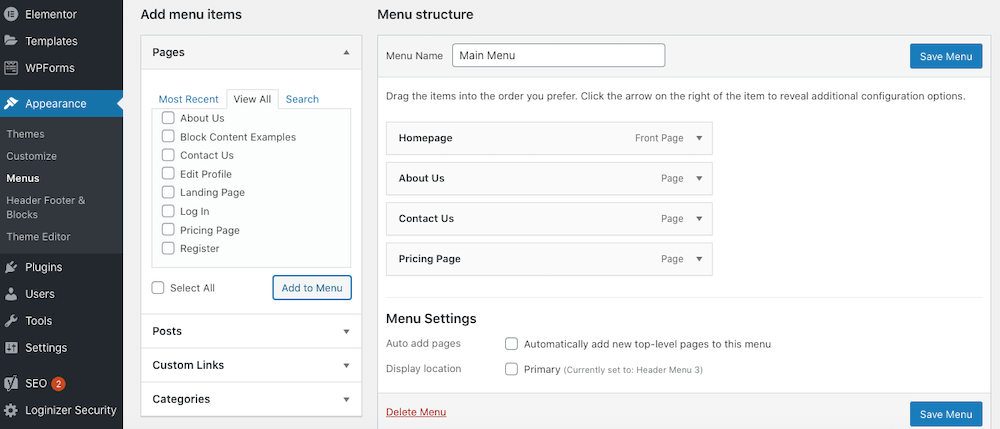Creating menus