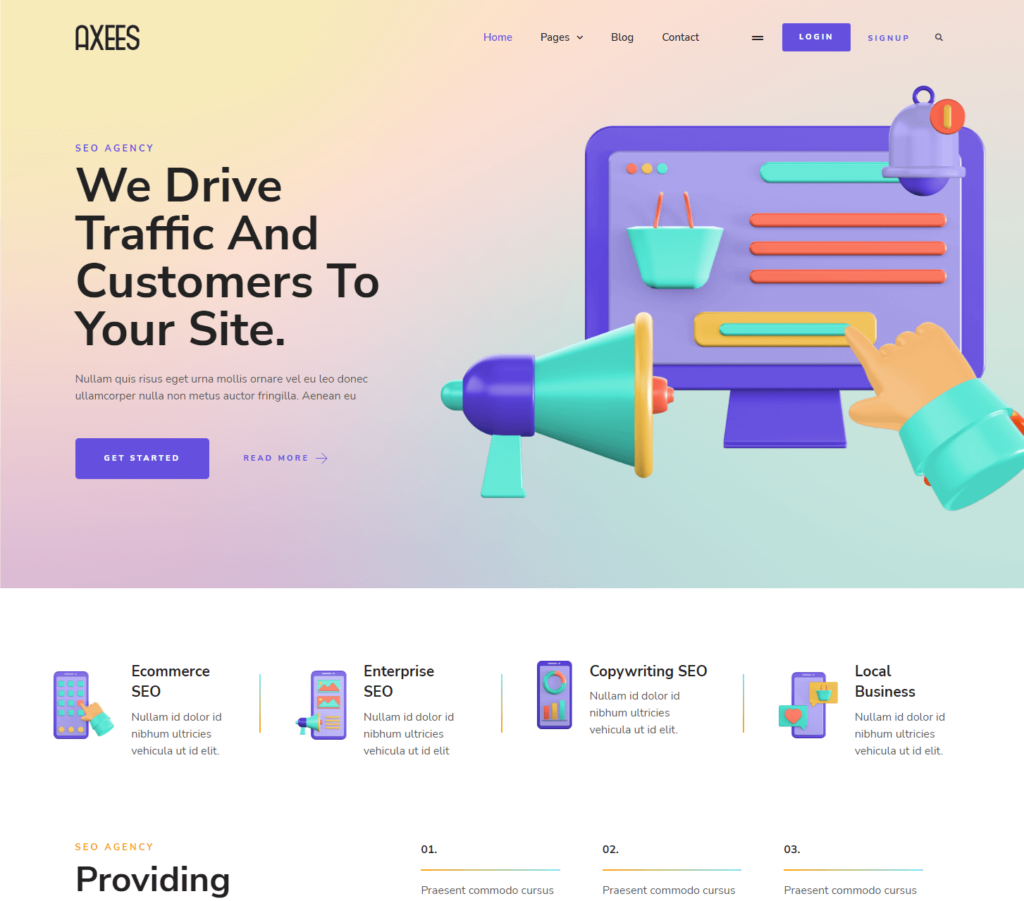 Homepage of Axees Elementor template kit