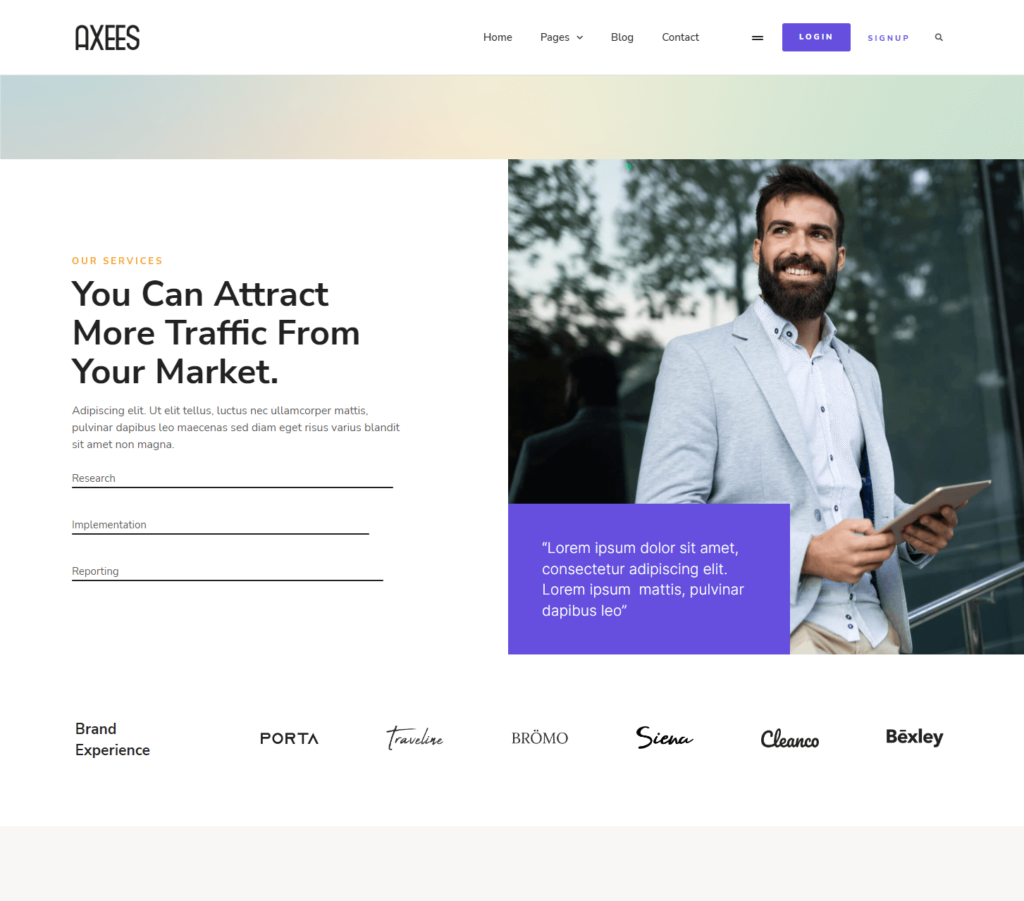 Services page of Axees Elementor template kit