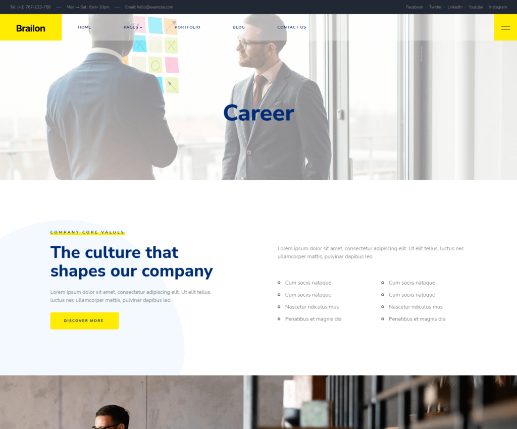 Career page of Brailon Elementor template kit