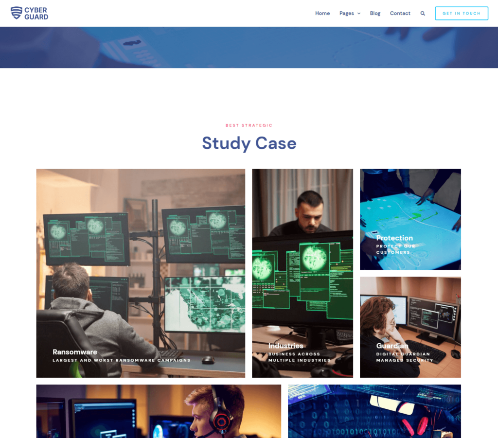 Study case page of Cyberguard Elementor template kit