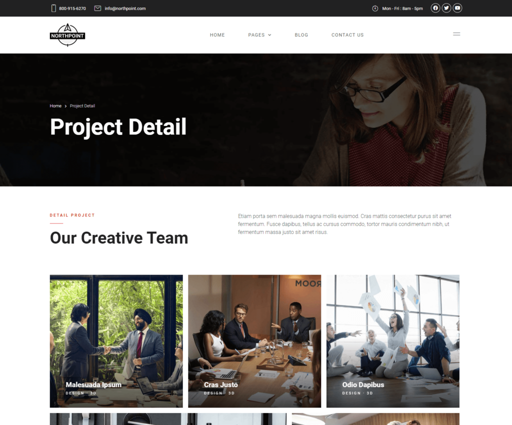 Project detail page of Northpoint Elementor template kit
