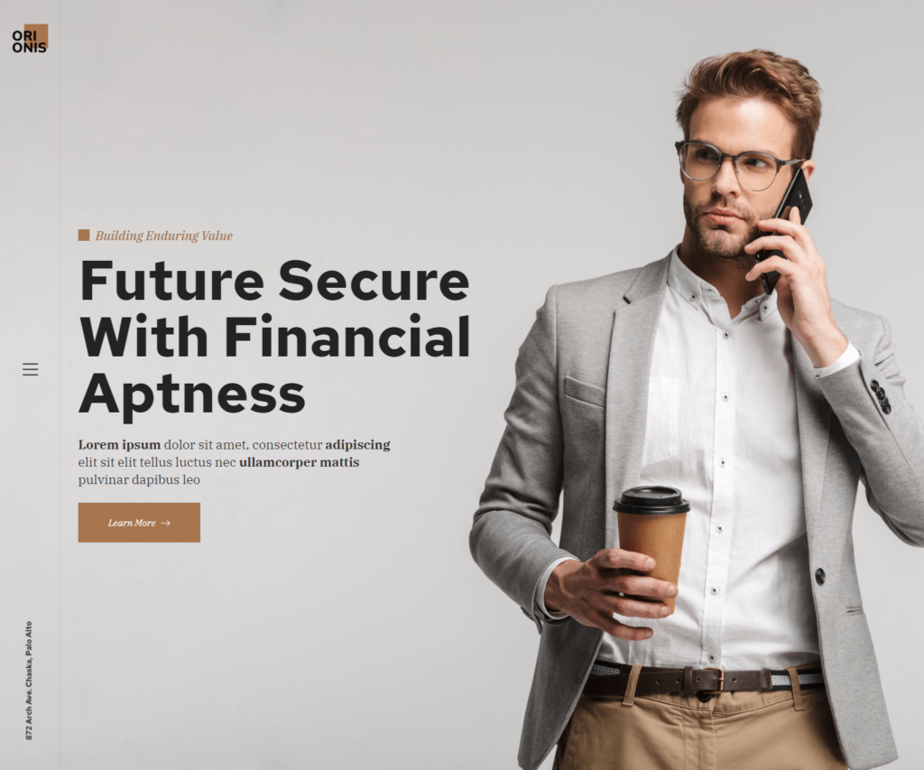Homepage of Orionis Elementor template kit