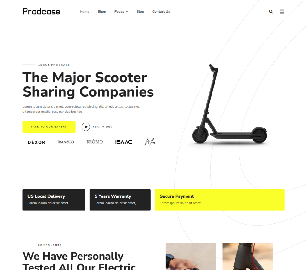 Homepage of Prodcase Elementor template kit