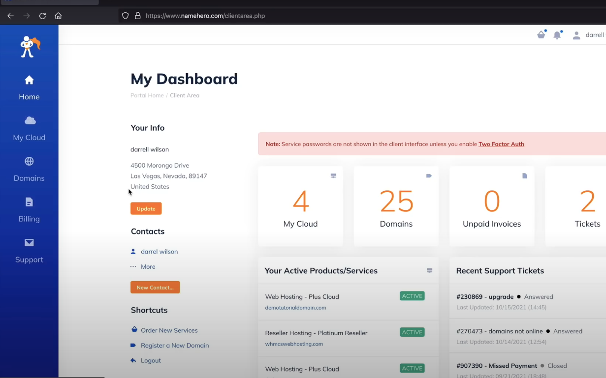 NameHero Dashboard