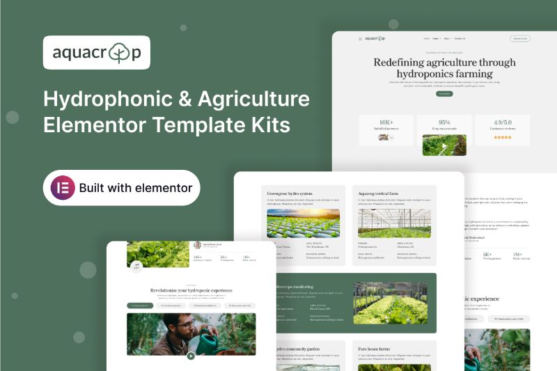 AquaCrop - Hydrophonic & Agriculture Elementor Template Kit