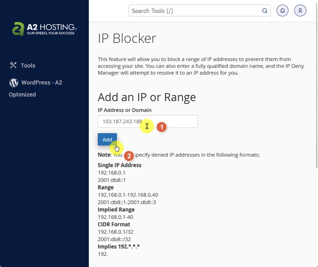 add the ip address to the box provided
