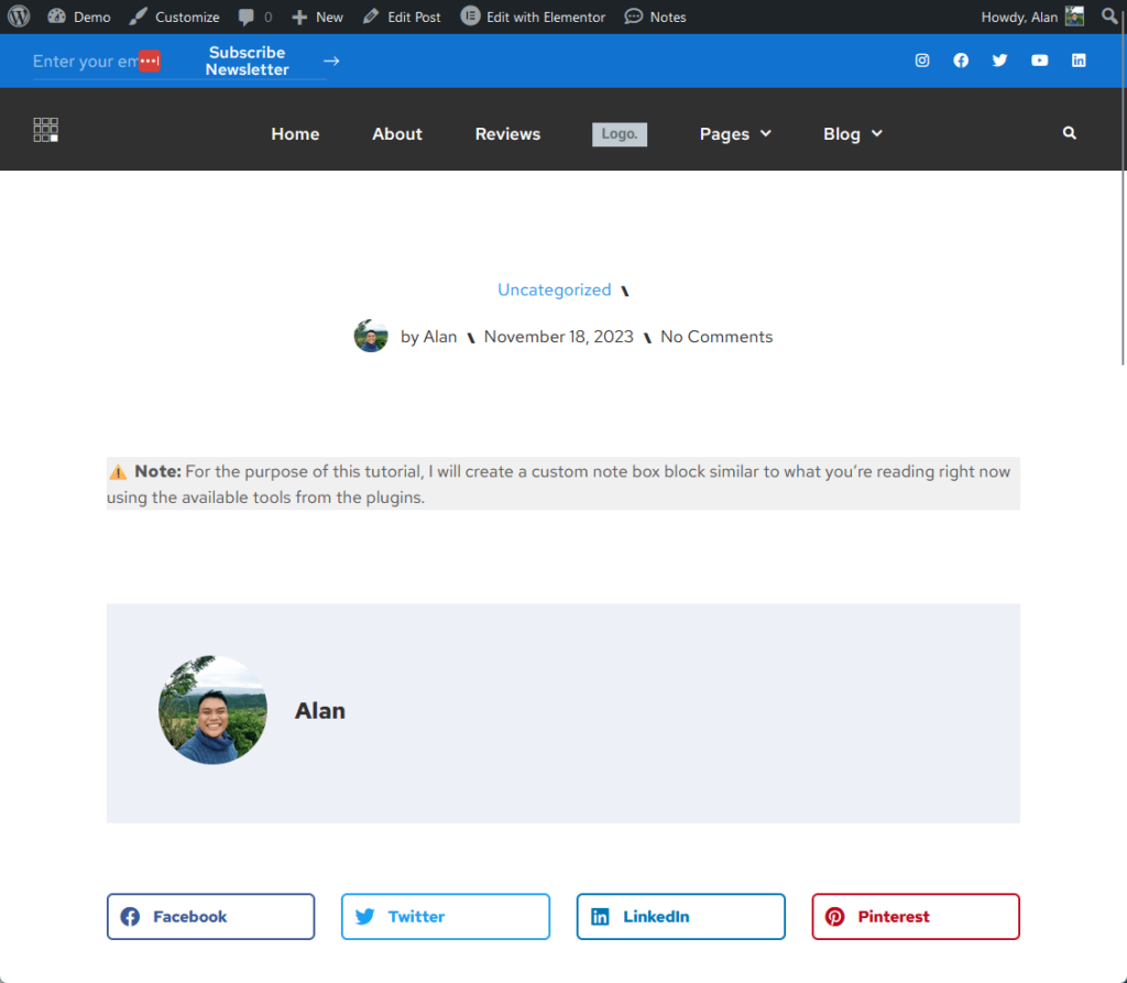 successful demo of adding a custom note box using lazy blocks