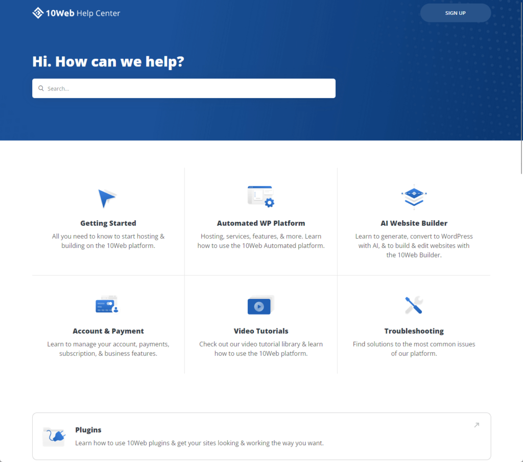 10web help center home page