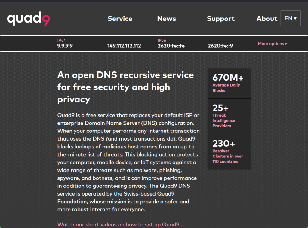 An open dns recursive service for free security and high privacy